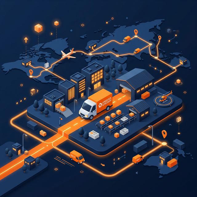 Logisztika és szállítás illusztráció